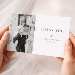 Carte De Remerciements Typographie Moderne Simple Mariage Noir et Blanc