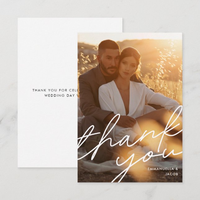 Carte De Remerciements Typographie moderne simple script Mariage photo (Devant / Derrière)
