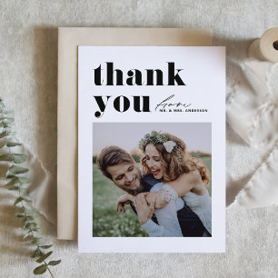 Carte De Remerciements Typographie noir Retro Mariage photo moderne
