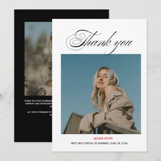 Carte De Remerciements Typographie noire moderne et minimaliste diplômé 2