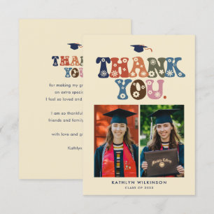 Carte De Remerciements Typographie rétro Colorful Trendy Photo Graduation