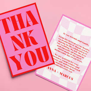 Carte De Remerciements Typographie Rétro Gras Rose Rouge Vibrant
