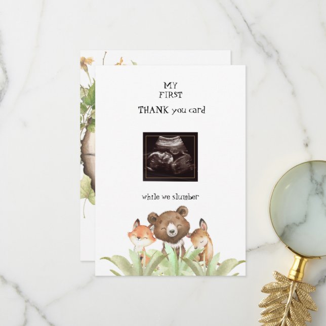 Carte De Remerciements Ultrasound Baby Boy Funny Woodland (Devant/Arrière en situation)