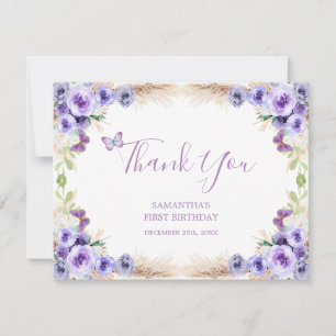 Carte De Remerciements Un an Flutted Butterfly premier anniversaire Flora