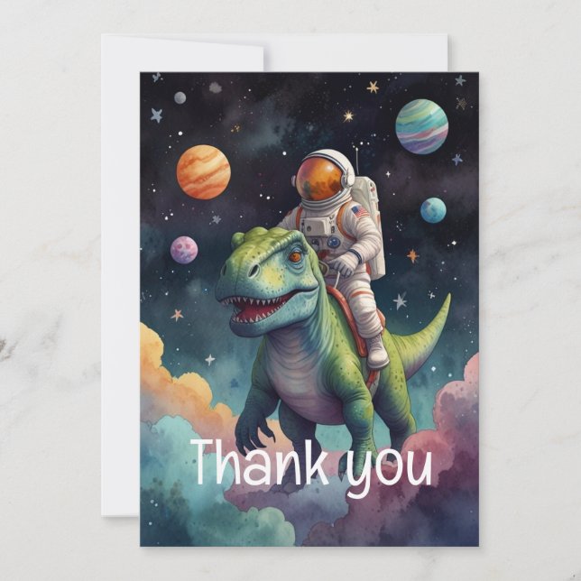 Carte De Remerciements Un astronaute sur Dino dans l'espace (Devant)
