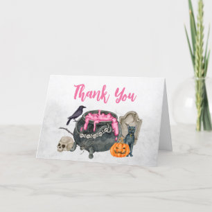 Carte De Remerciements Un bébé brasse un Baby shower d'Halloween rose