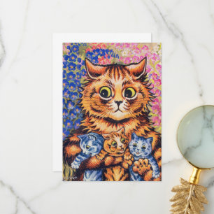 Carte De Remerciements Un chat avec ses chatons par Louis Wain