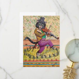 Carte De Remerciements Un chat jouant au Fiddle par Louis Wain