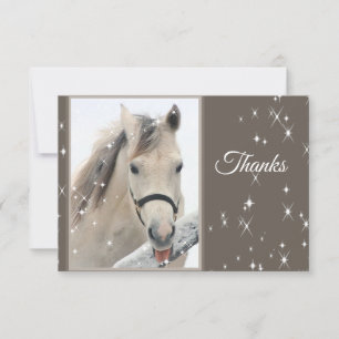 Carte De Remerciements Un Cheval Blanc amusant Fluts de neige Animal d'hi