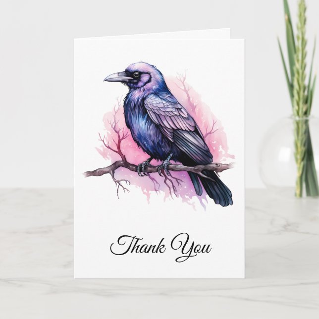 Carte De Remerciements Un Corbeau noir sur une branche (Devant)