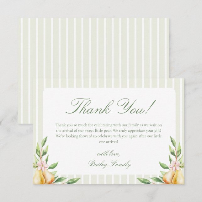 Carte De Remerciements Un doux Baby shower poire Pastel Green (Devant / Derrière)