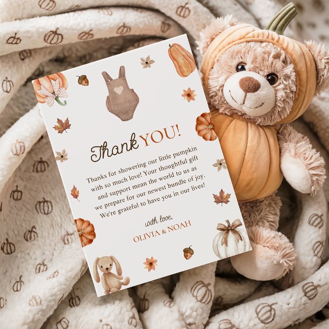 Carte De Remerciements Un doux petit Citrouille Baby shower d'automne neu (Créateur téléchargé)