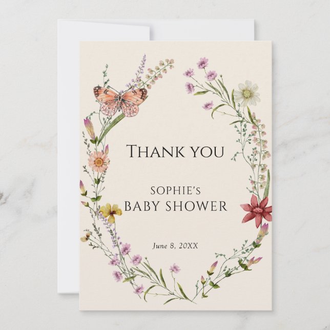 Carte De Remerciements Un fleur sauvage Souhaite Un Baby shower En Fleur (Devant)