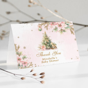 Carte De Remerciements Un joyeux petit baby shower rose or Noël