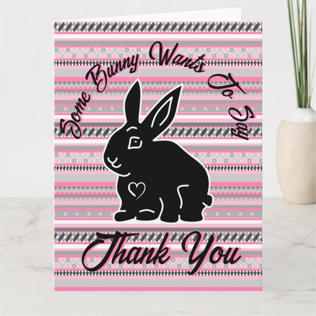 Carte De Remerciements Un lapin veut dire Merci, rose et gris (Devant)