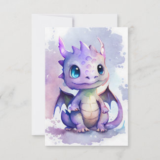 Carte De Remerciements Un mignon dragon de bébé violet à l'aquarelle