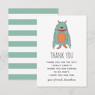 Carte De Remerciements Un mignon monstre drôle. Enfants animaux