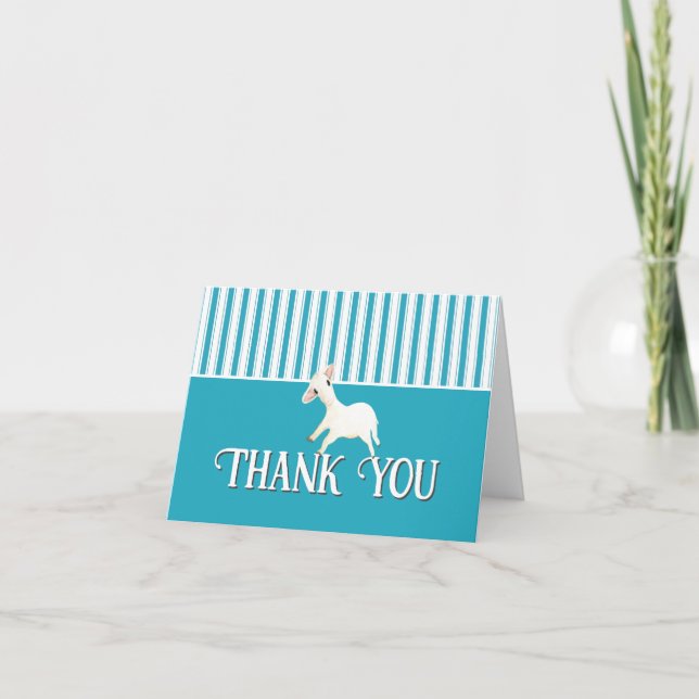 Carte De Remerciements Un mignon mouton Aqua Blue Turquoise Motif rayé (Devant)