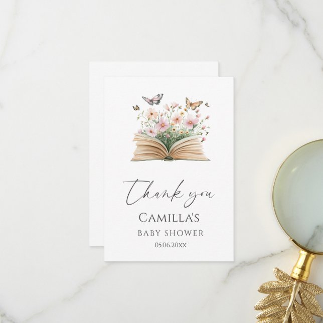 Carte De Remerciements Un nouveau Baby shower de livre d'histoires (Devant/Arrière en situation)