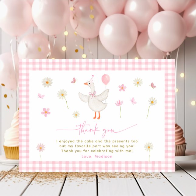 Carte De Remerciements Un oiseau sot printemps rose marguerite Anniversai (Créateur téléchargé)