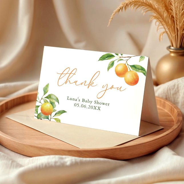 Carte De Remerciements Un petit amour arrive Bébé orange Shower (Créateur téléchargé)