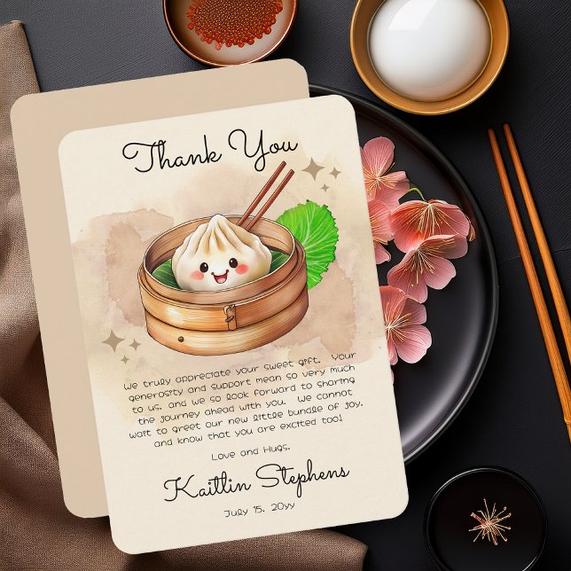 Carte De Remerciements Un Petit Baby shower À Thème Kwai Doux (Kwai Steamed Dumpling Baby Shower "Thank You" - Sweet Little Dumpling Collection)