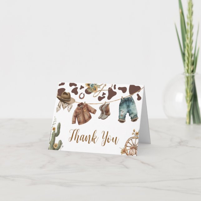 Carte De Remerciements Un petit Baby shower de cowboy (Devant)
