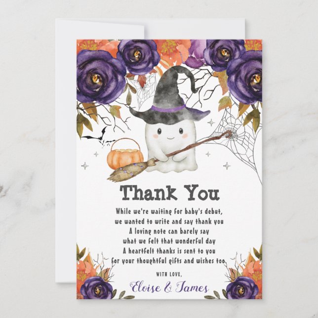 Carte De Remerciements Un Petit Baby shower D'Halloween Boo Cute Ghost (Devant)