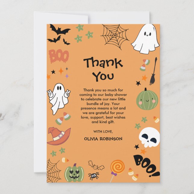 Carte De Remerciements Un Petit Baby shower D'Halloween Boo Cute Ghost (Devant)