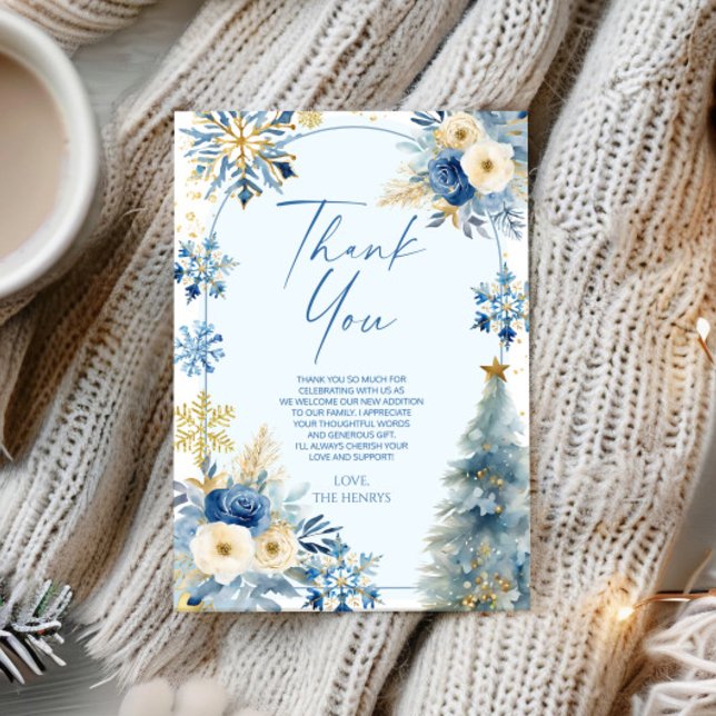 Carte De Remerciements Un petit Baby shower d'hiver bleu Snowflake (Créateur téléchargé)