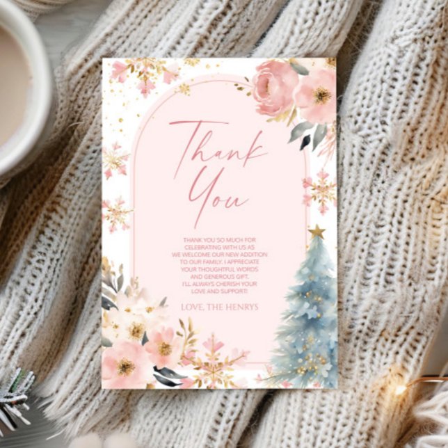 Carte De Remerciements Un petit Baby shower d'hiver rose Snowflake (Créateur téléchargé)