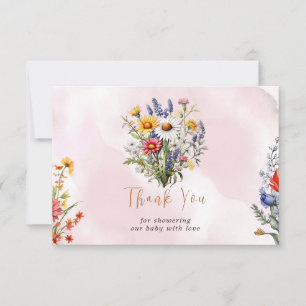 Carte De Remerciements Un petit Baby shower Fleur sauvage Boho Nature Gir