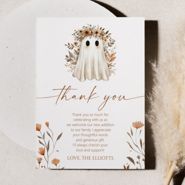 Carte De Remerciements Un petit Baby shower Fleur sauvage Boo Boho Ghost (Créateur téléchargé)