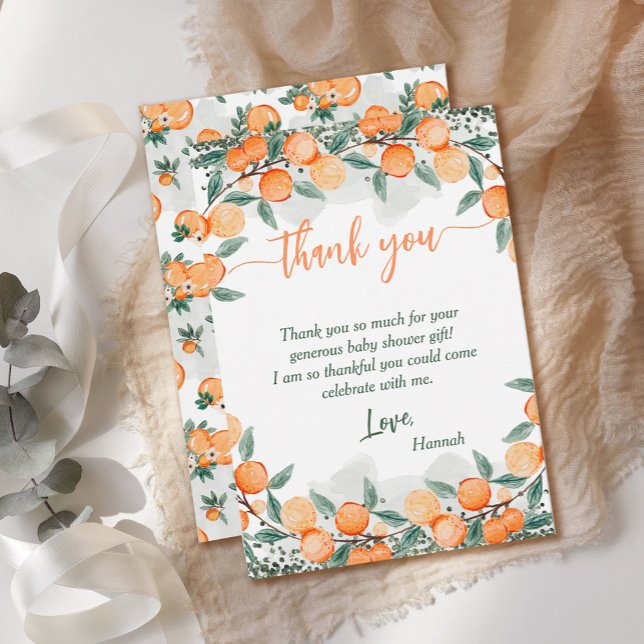 Carte De Remerciements Un Petit Baby shower Orange Cutie (Créateur téléchargé)