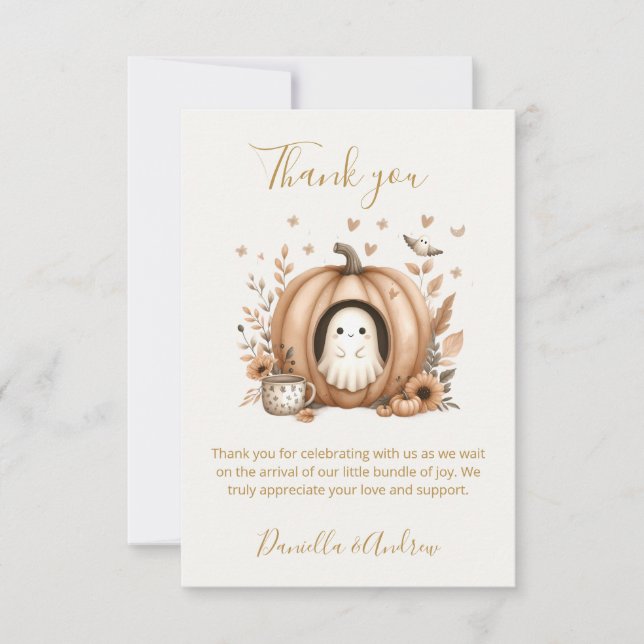 Carte De Remerciements Un petit Boo est presque dû Baby shower Boho (Devant)
