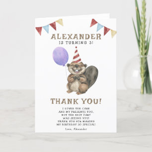 Carte De Remerciements Un petit castor 3e fête d'anniversaire
