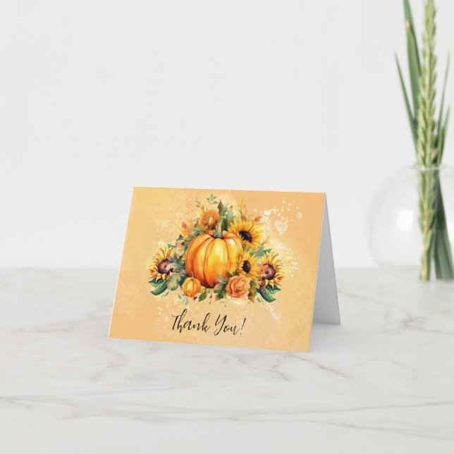 Carte De Remerciements Un Petit Citrouille | Baby shower d'automne des to (Devant)