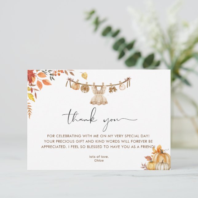 Carte De Remerciements Un Petit Citrouille En Chemin, Baby shower De Boho (Debout devant)