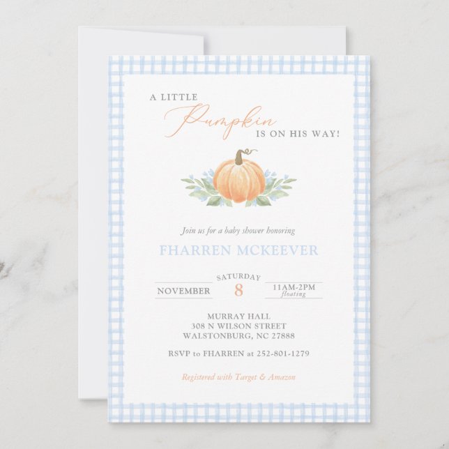 Carte De Remerciements Un petit Citrouille est sur le chemin Baby shower  (Devant)