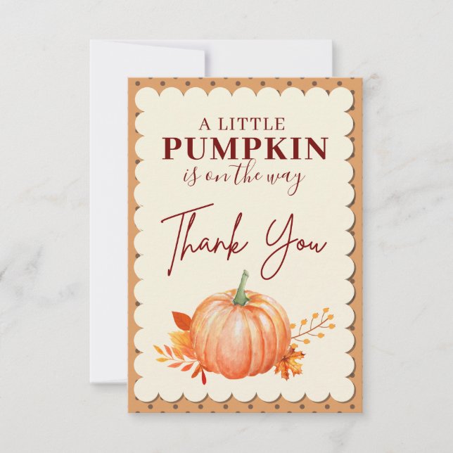 Carte De Remerciements Un Petit Citrouille est sur le chemin Baby shower  (Devant)