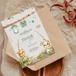 Carte De Remerciements Un Petit Pêcheur Se Déroule Dans Le Baby shower De