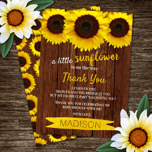 Carte De Remerciements Un Petit Tournesol Est En Route ! Baby shower