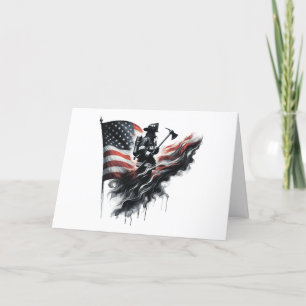 Carte De Remerciements Un pompier américain.Drapeau des Etats-Unis.
