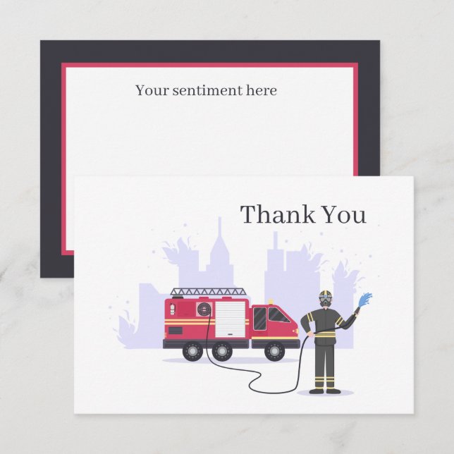 Carte De Remerciements Un pompier cool ajoute un sentiment  (Devant / Derrière)