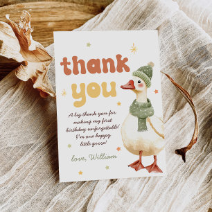 Carte De Remerciements Un sot oie Noël Vert 1er anniversaire