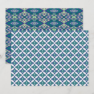 Carte De Remerciements Un tapis symétrique bleu et blanc avec mo complexe