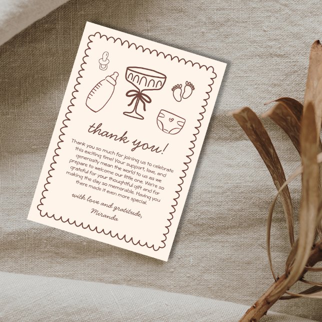 Carte De Remerciements Un Tini Sur Le Chemin Baby shower Joueur (A Tini One On The Way Playful Baby Shower Thank You Card)