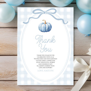 Carte De Remerciements Une Baby Shower avec un Petit Ruban Bleu Citrouill
