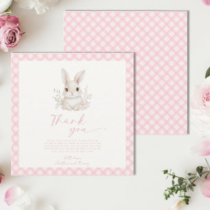 Carte De Remerciements Une Baby Shower Lapin Rose Petit Gingham