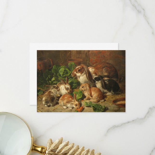 Carte De Remerciements Une famille de lapins par Alfred Richardson Barber (Devant/Arrière en situation)